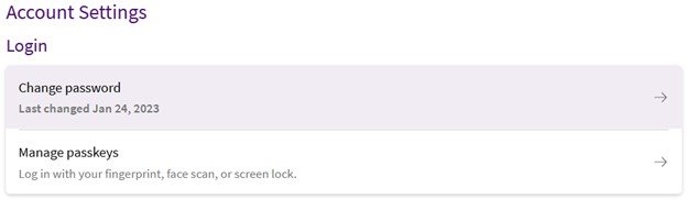 example of the account settings login section in ARC MyChart