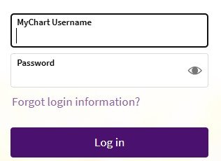 Example of login portal for ARC MyChart